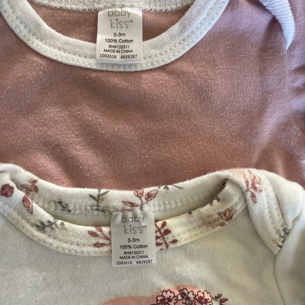 Baby Kiss 0-3 Month Elephant Print Long Sleeve Bodysuits 2 Pack Set 🩷 EUC - Picture 2 of 4